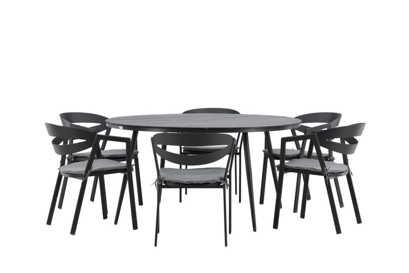 Ruokailuryhmä Break Pyöreä 120 cm 6 Slit tuolia - Musta - Puutarhakalusteet - Ulkoryhmä - Ruokailuryhmät ulos