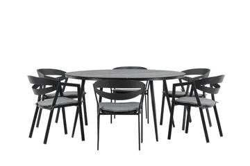 Ruokailuryhmä Break Pyöreä 120 cm 6 Slit tuolia - Musta - Puutarhakalusteet - Ulkoryhmä - Ruokailuryhmät ulos