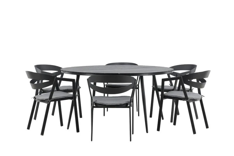 Ruokailuryhmä Break Pyöreä 120 cm 6 Slit tuolia - Musta - Puutarhakalusteet - Ulkoryhmä - Ruokailuryhmät ulos