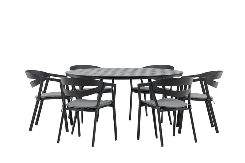 Ruokailuryhmä Break Pyöreä 120 cm 6 Slit tuolia - Musta - Puutarhakalusteet - Ulkoryhmä - Ruokailuryhmät ulos