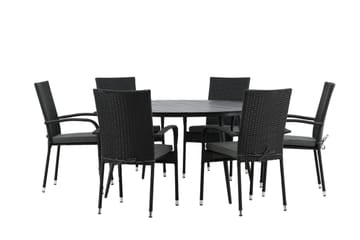Ruokailuryhmä Break Pyöreä 120 cm 6 Anna tuolia - Musta - Puutarhakalusteet - Ulkoryhmä - Ruokailuryhmät ulos