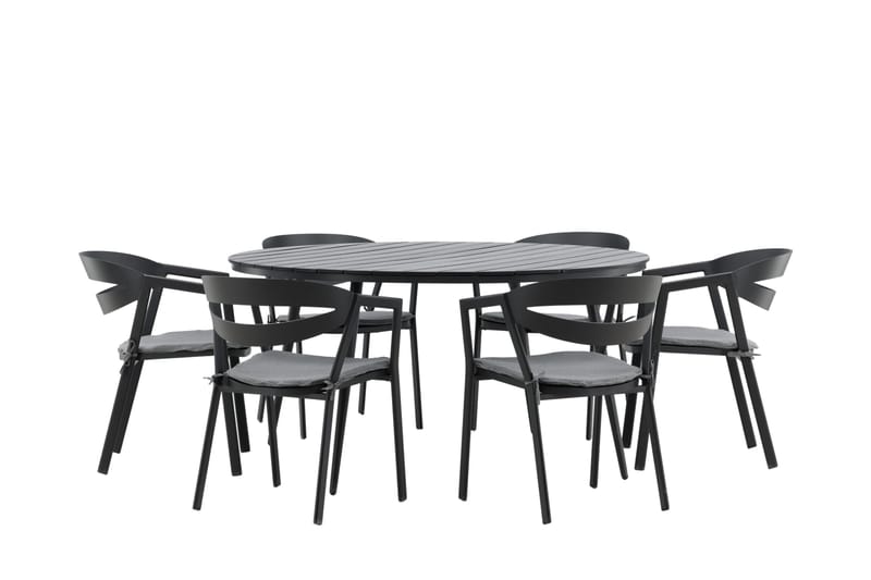 Ruokailuryhmä Break Pyöreä 120 cm 6 Slit tuolia - Musta - Puutarhakalusteet - Ulkoryhmä - Ruokailuryhmät ulos
