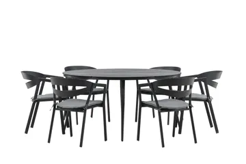 Ruokailuryhmä Break Pyöreä 120 cm 6 Slit tuolia - Musta - Puutarhakalusteet - Ulkoryhmä - Ruokailuryhmät ulos