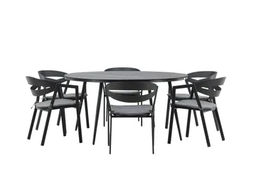 Ruokailuryhmä Break Pyöreä 120 cm 6 Slit tuolia - Musta - Puutarhakalusteet - Ulkoryhmä - Ruokailuryhmät ulos