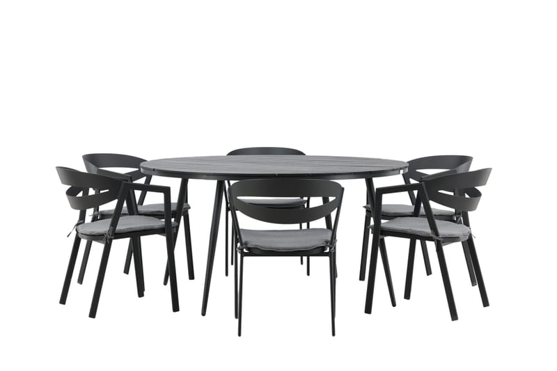Ruokailuryhmä Break Pyöreä 120 cm 6 Slit tuolia - Musta - Puutarhakalusteet - Ulkoryhmä - Ruokailuryhmät ulos