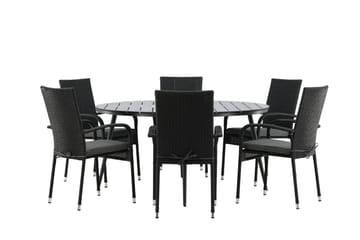 Ruokailuryhmä Break Pyöreä 120 cm 6 Anna tuolia - Musta - Puutarhakalusteet - Ulkoryhmä - Ruokailuryhmät ulos