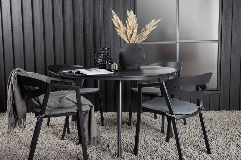 Ruokailuryhmä Break Pyöreä 120 cm 4 Slit tuolia - Beige/Musta - Puutarhakalusteet - Ulkoryhmä - Ruokailuryhmät ulos
