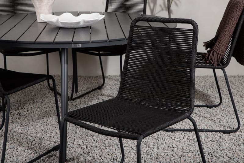 Ruokailuryhmä Break Pyöreä 150 cm 6 Lindos tuolia - Musta - Puutarhakalusteet - Ulkoryhmä - Ruokailuryhmät ulos