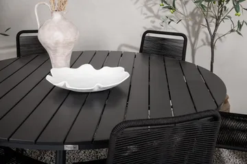 Ruokailuryhmä Break Pyöreä 150 cm 6 Lindos tuolia - Musta - Puutarhakalusteet - Ulkoryhmä - Ruokailuryhmät ulos