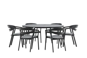 Ruokailuryhmä Break Pyöreä 120 cm 6 Slit tuolia - Musta - Puutarhakalusteet - Ulkoryhmä - Ruokailuryhmät ulos