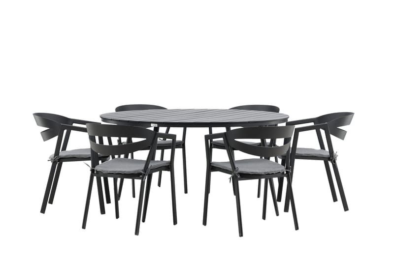 Ruokailuryhmä Break Pyöreä 120 cm 6 Slit tuolia - Musta - Puutarhakalusteet - Ulkoryhmä - Ruokailuryhmät ulos
