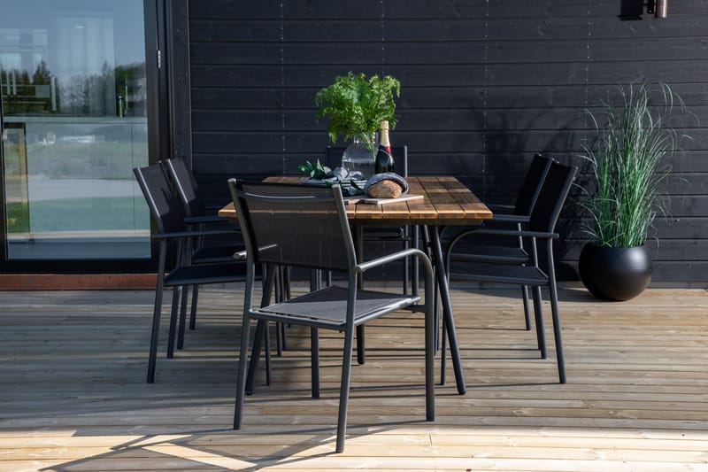 Ruokailuryhmä Chan 200 cm 6 Santorini tuolia - Musta/Ruskea - Puutarhakalusteet - Ulkoryhmä - Ruokailuryhmät ulos