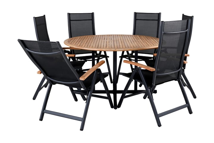 Ruokailuryhmä Cruz Pyöreä 140 cm 6 Panama tuolia Musta/Harma - Venture Home - Ruokailuryhmät ulos