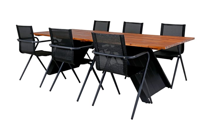 Ruokailuryhmä Doory 250 cm 6 Alina tuolia Musta/Luonnonväri - Venture Home - Ruokailuryhmät ulos
