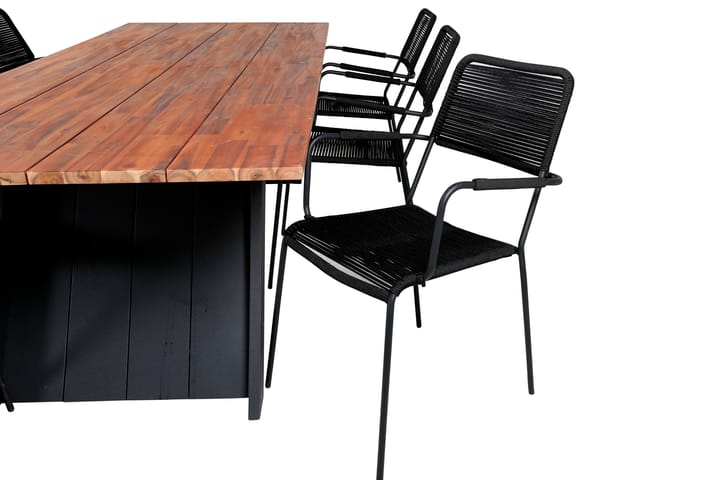 Ruokailuryhmä Doory 250 cm 6 Lindos tuolia Musta/Harmaa - Venture Home - Ruokailuryhmät ulos
