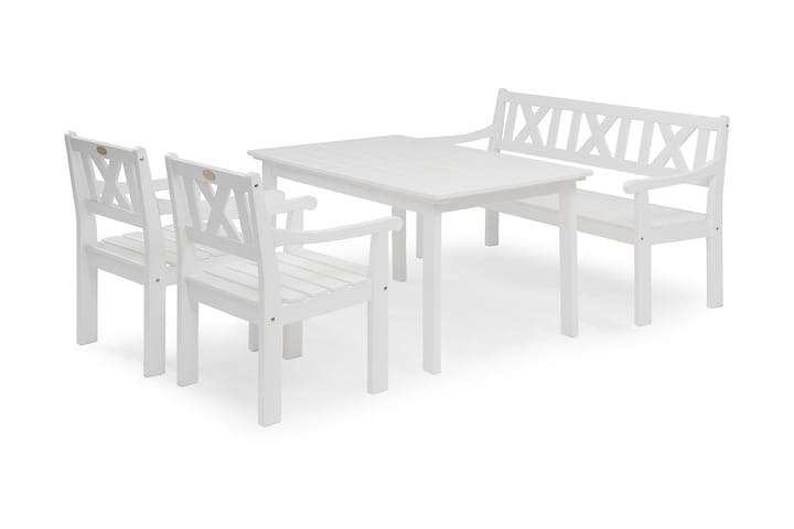 Ruokailuryhmä Hillerstorp Läckö 80x135 + 2 tuolia + Sohva - Valkoinen - Ruokailuryhmät ulos