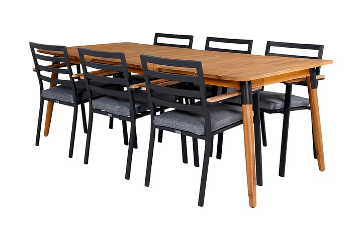 Ruokailuryhmä Julian 210 cm 6 Brasilia tuolia Musta/Harmaa - Venture Home - Ruokailuryhmät ulos