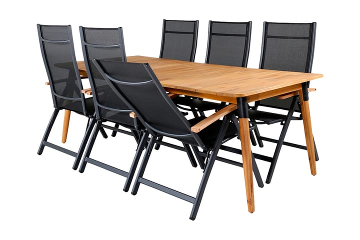 Ruokailuryhmä Julian 210 cm 6 Panama tuolia Musta/Ruskea - Venture Home - Ruokailuryhmät ulos