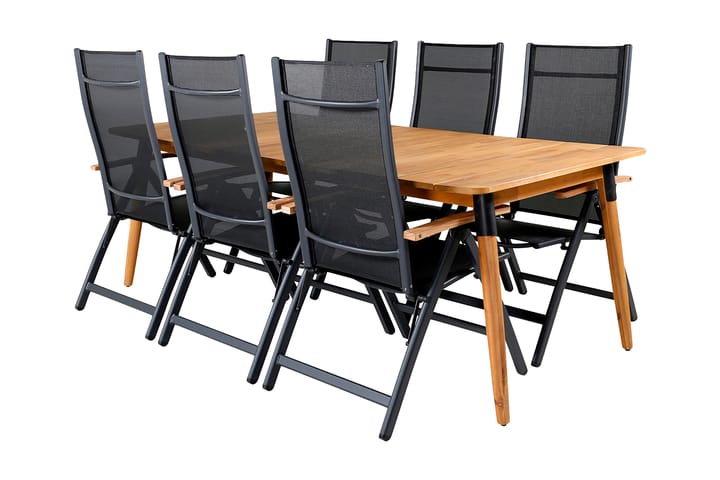 Ruokailuryhmä Julian 210 cm 6 Panama tuolia Musta/Ruskea - Venture Home - Ruokailuryhmät ulos