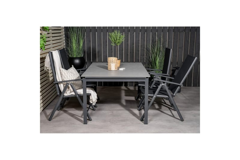 Ruokailuryhmä Levels Jatk 160 cm 4 Break tuolia Musta/Harmaa - Venture Home - Puutarhakalusteet - Ulkoryhmä - Ruokailuryhmät ulos