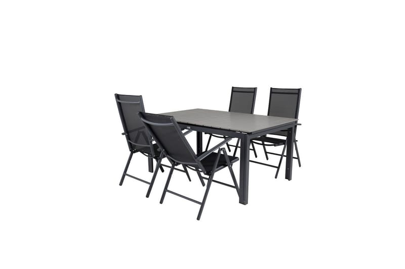 Ruokailuryhmä Levels Jatk 160 cm 4 Break tuolia Musta/Harmaa - Venture Home - Puutarhakalusteet - Ulkoryhmä - Ruokailuryhmät ulos