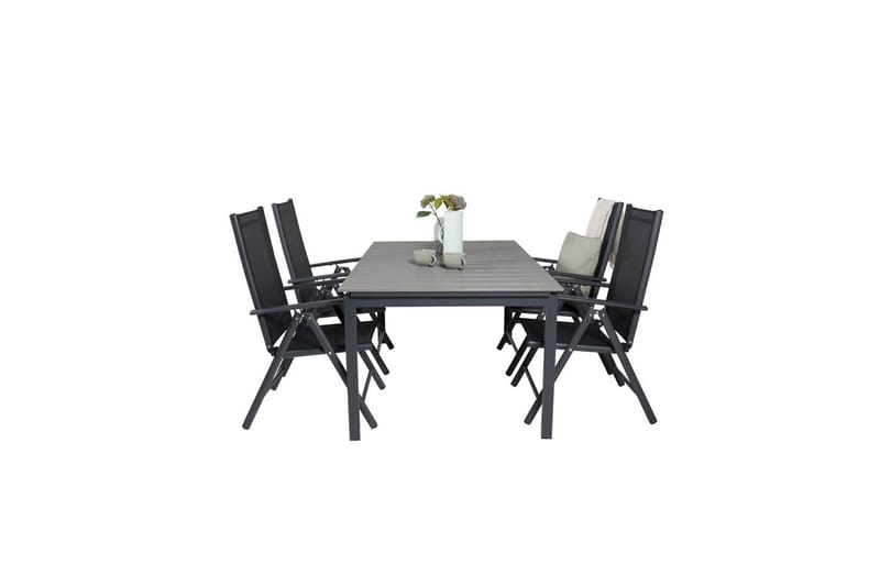 Ruokailuryhmä Levels Jatk 160 cm 4 Break tuolia Musta/Harmaa - Venture Home - Puutarhakalusteet - Ulkoryhmä - Ruokailuryhmät ulos