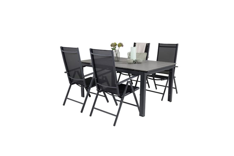 Ruokailuryhmä Levels Jatk 160 cm 4 Break tuolia Musta/Harmaa - Venture Home - Puutarhakalusteet - Ulkoryhmä - Ruokailuryhmät ulos