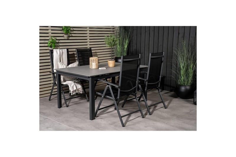 Ruokailuryhmä Levels Jatk 160 cm 4 Break tuolia Musta/Harmaa - Venture Home - Puutarhakalusteet - Ulkoryhmä - Ruokailuryhmät ulos