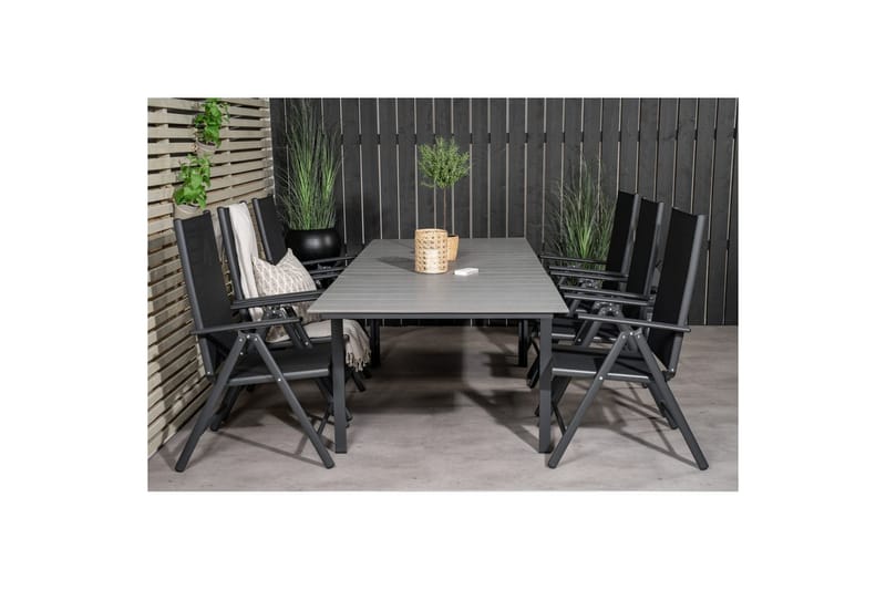 Ruokailuryhmä Levels Jatk 160 cm 6 Break tuolia Musta/Harmaa - Venture Home - Puutarhakalusteet - Ulkoryhmä - Ruokailuryhmät ulos