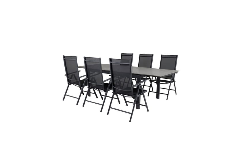 Ruokailuryhmä Levels Jatk 160 cm 6 Break tuolia Musta/Harmaa - Venture Home - Puutarhakalusteet - Ulkoryhmä - Ruokailuryhmät ulos