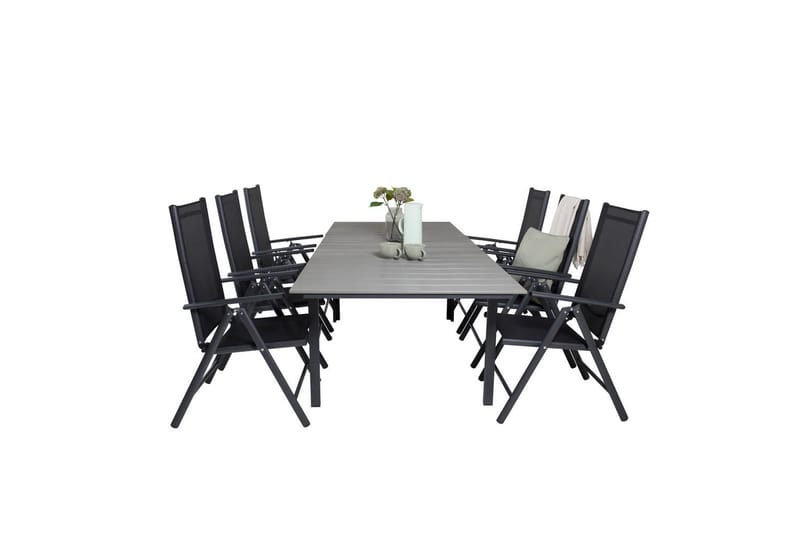 Ruokailuryhmä Levels Jatk 160 cm 6 Break tuolia Musta/Harmaa - Venture Home - Puutarhakalusteet - Ulkoryhmä - Ruokailuryhmät ulos