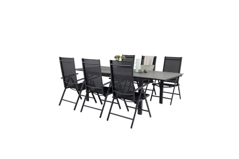Ruokailuryhmä Levels Jatk 160 cm 6 Break tuolia Musta/Harmaa - Venture Home - Puutarhakalusteet - Ulkoryhmä - Ruokailuryhmät ulos