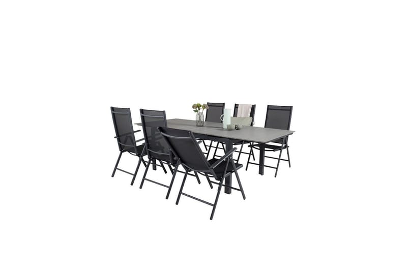 Ruokailuryhmä Levels Jatk 160 cm 6 Break tuolia Musta/Harmaa - Venture Home - Puutarhakalusteet - Ulkoryhmä - Ruokailuryhmät ulos