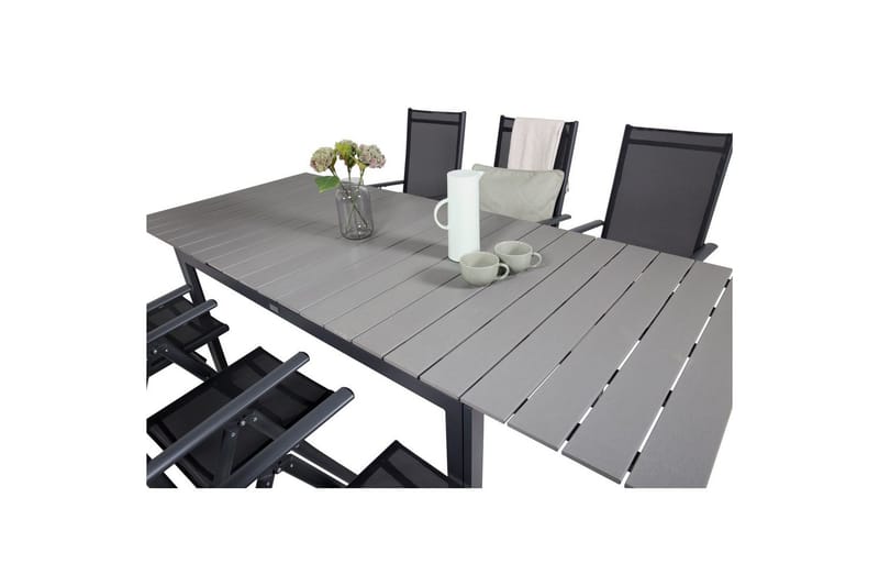 Ruokailuryhmä Levels Jatk 160 cm 6 Break tuolia Musta/Harmaa - Venture Home - Puutarhakalusteet - Ulkoryhmä - Ruokailuryhmät ulos