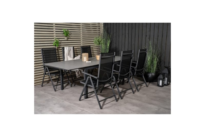 Ruokailuryhmä Levels Jatk 160 cm 6 Break tuolia Musta/Harmaa - Venture Home - Puutarhakalusteet - Ulkoryhmä - Ruokailuryhmät ulos