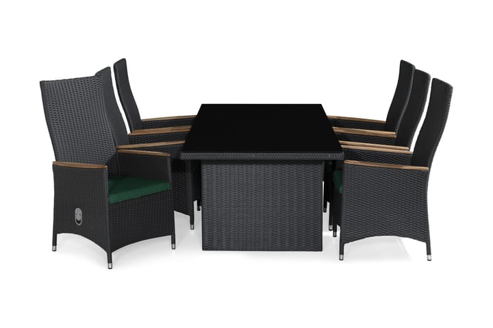 Ruokailuryhmä Majestic 210 cm 6 Jenny Lyx tuolia Pehmusteet - Musta/Tiikki/Vihreä - Ruokailuryhmät ulos