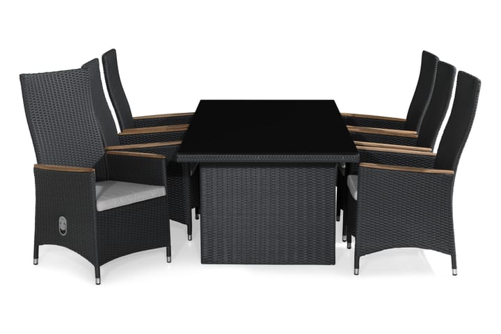 Ruokailuryhmä Majestic 210 cm 6 Jenny Lyx tuolia Pehmusteet - Musta/Tiikki/Luonnonvalkoinen - Ruokailuryhmät ulos