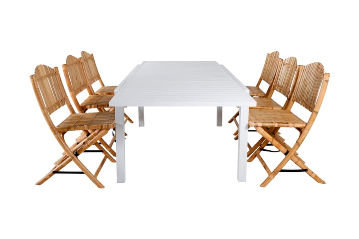 Ruokailuryhmä Marbella Jatk 160 cm 6 Cane tuolia Valk/Ruskea - Venture Home - Ruokailuryhmät ulos