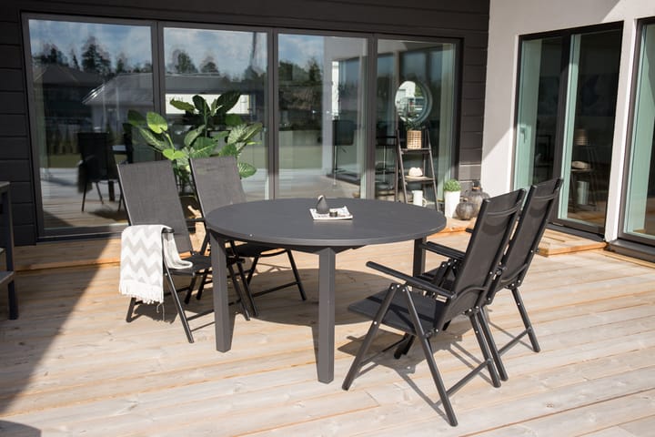 Ruokailuryhmä Marbella Pyöreä 140 cm 4 Break tuolia Musta - Venture Home - Ruokailuryhmät ulos