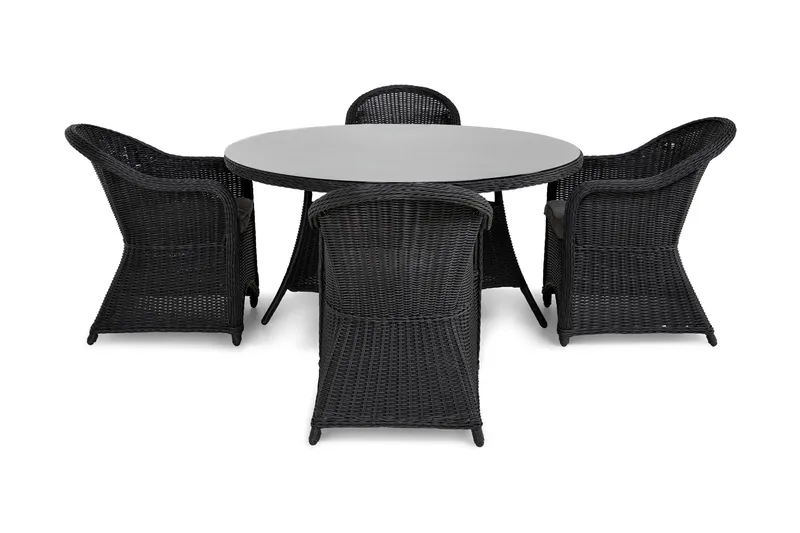 Ruokailuryhmä Marcus Ø140 + 4 Marcus Light tuolia + pehmuste - Musta - Puutarhakalusteet - Ulkoryhmä - Ruokailuryhmät ulos