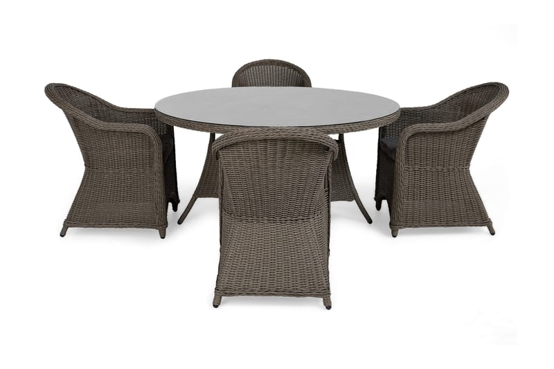 Ruokailuryhmä Marcus Ø140 + 4 Marcus Light tuolia + pehmuste - Harmaa - Puutarhakalusteet - Ulkoryhmä - Ruokailuryhmät ulos