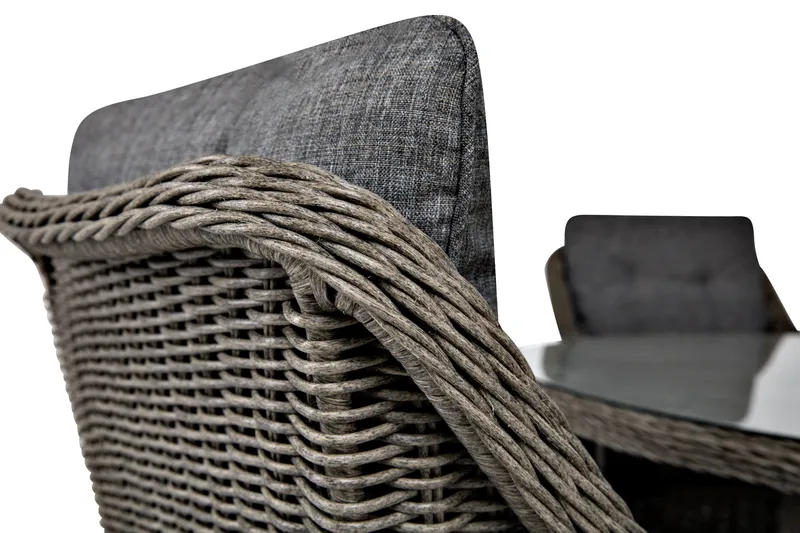 Ruokailuryhmä Marcus Ø140 + 4 Nojatuolia + pehmusteet - Harmaa - Puutarhakalusteet - Ulkoryhmä - Ruokailuryhmät ulos