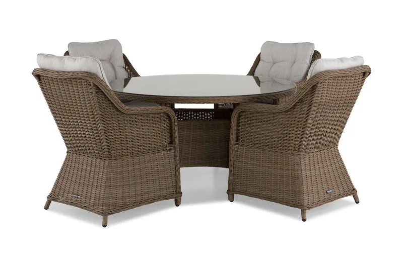 Ruokailuryhmä Marcus Ø140 + 4 Nojatuolia + pehmusteet, Luonnonväri