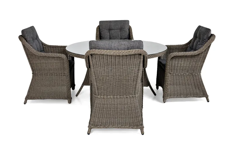 Ruokailuryhmä Marcus Ø140 + 4 Nojatuolia + pehmusteet, Harmaa