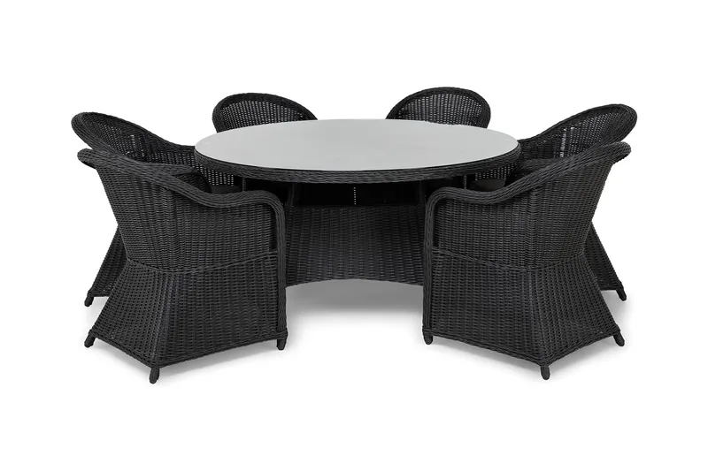 Ruokailuryhmä Marcus Ø140 + 6 Marcus Light tuolia + pehmuste - Musta - Puutarhakalusteet - Ulkoryhmä - Ruokailuryhmät ulos