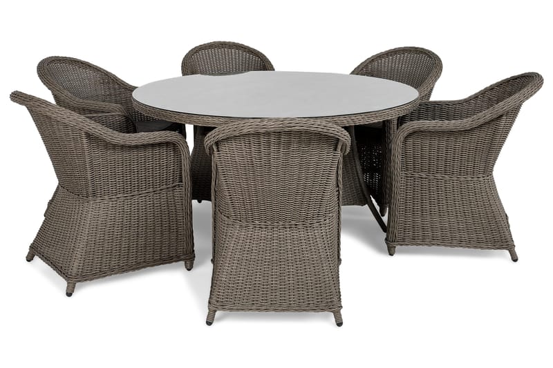 Ruokailuryhmä Marcus Ø140 + 6 Marcus Light tuolia + pehmuste - Harmaa - Puutarhakalusteet - Ulkoryhmä - Ruokailuryhmät ulos