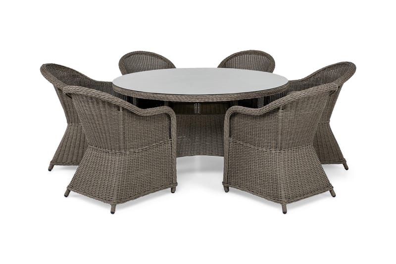 Ruokailuryhmä Marcus Ø140 + 6 Marcus Light tuolia + pehmuste - Harmaa - Puutarhakalusteet - Ulkoryhmä - Ruokailuryhmät ulos