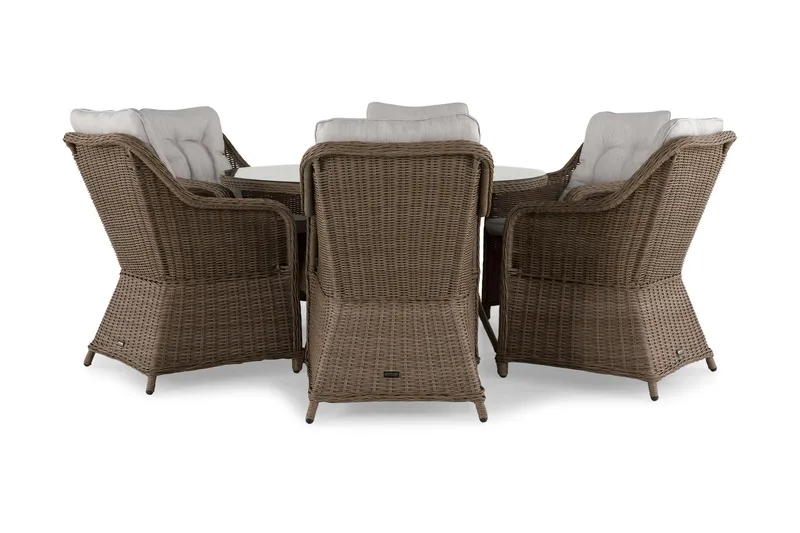 Ruokailuryhmä Marcus Ø140 + 6 nojatuolia + pehmusteet - Luonnonväri - Puutarhakalusteet - Ulkoryhmä - Ruokailuryhmät ulos