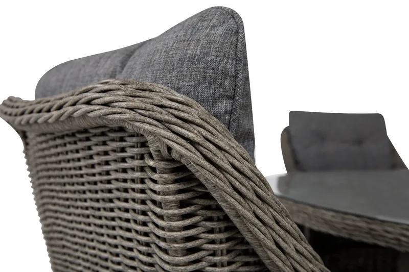 Ruokailuryhmä Marcus Ø140 + 6 Nojatuolia + pehmusteet - Harmaa - Puutarhakalusteet - Ulkoryhmä - Ruokailuryhmät ulos