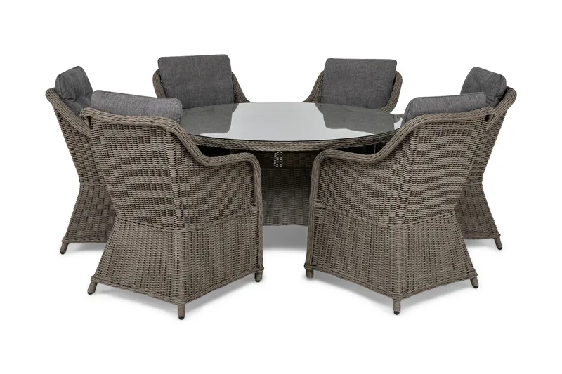 Ruokailuryhmä Marcus Ø140 + 6 Nojatuolia + pehmusteet, Harmaa